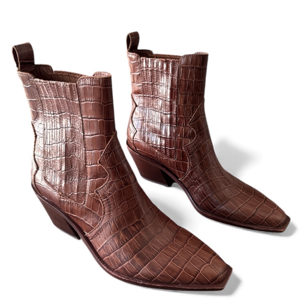 Dolce Vita Brown Croc-Embossed Ankle Boots